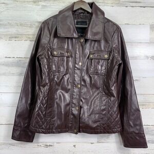 Therapy Faux Leather Quilted Jacket Womens Large Brown‎ Motorcycle Moto Style